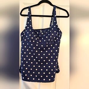 Lands End Navy Blue Polka Dot Swim Top 12